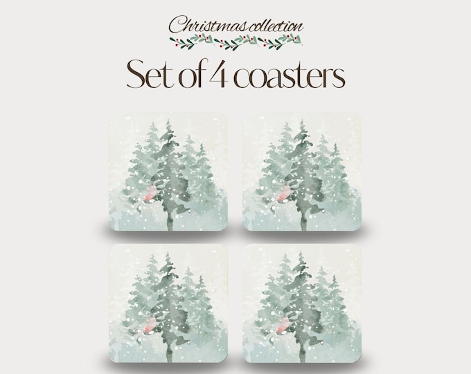 Set of 4 - Winter Robin Coasters