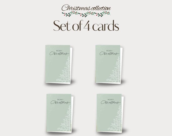 Set of 4 - Simple Green Christmas Cards
