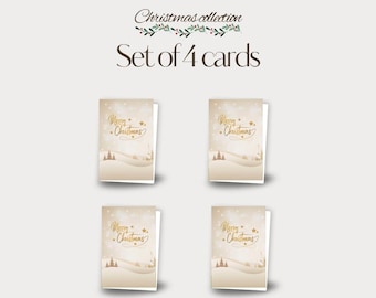 Set of 4 - Gold Winter Christmas Cards