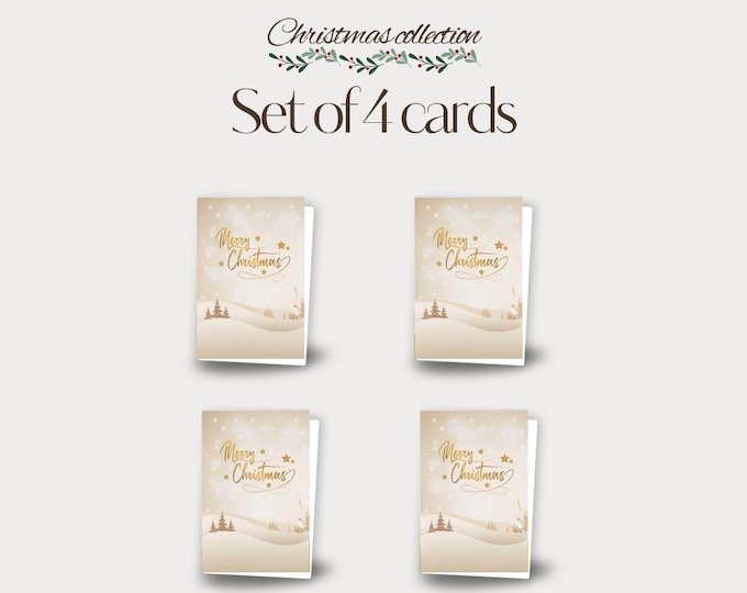 Set of 4 - Gold Winter Christmas Cards