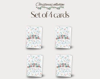 Set of 4 - Christmas Lights Christmas Cards