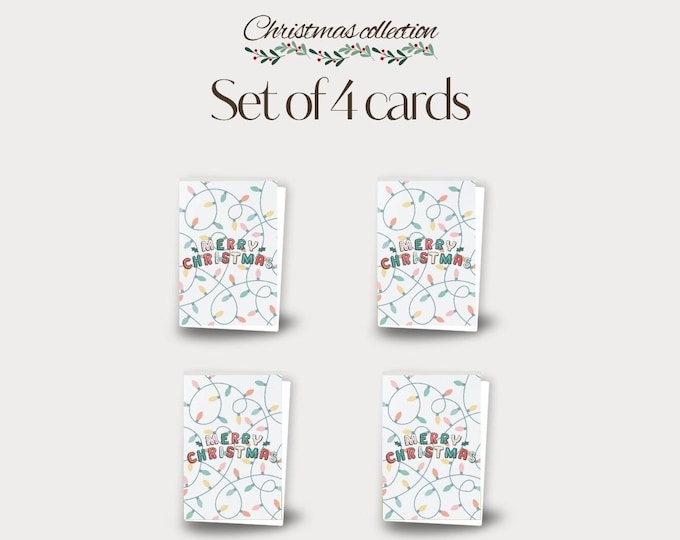 Set of 4 - Christmas Lights Christmas Cards