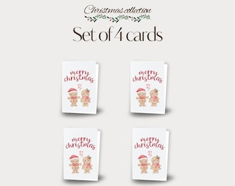 Set of 4 - Gingerbread Man & Woman Christmas Cards