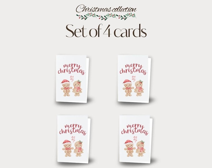 Set of 4 - Gingerbread Man & Woman Christmas Cards