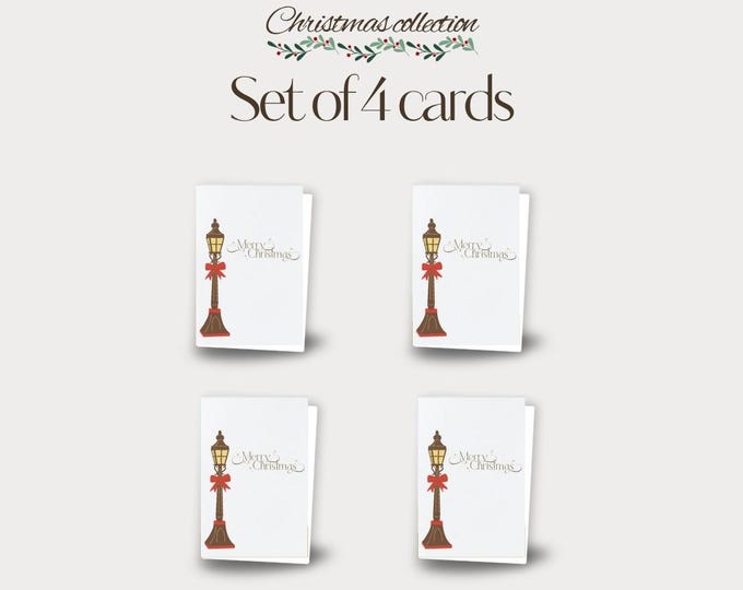 Set of 4 - Simple Lamppost Christmas Cards