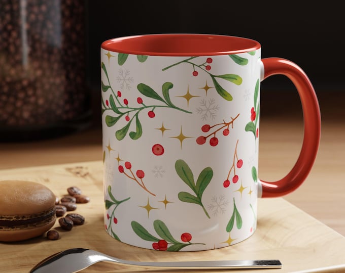 Botanical Coffee Mug: Festive Winter Holiday Ceramic Mug