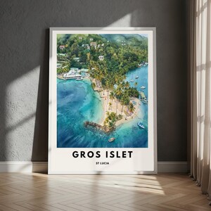 Pôster de viagem para Gros Islet — Impressão artística vintage retrô para parede, ilhas, decoração para casa, arte impressa, Caribe, Santa Lúcia