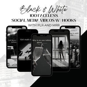 100 Black and White Faceless Social Media Reels with Master Resell Rights (MRR) and Private Label Rights (PLR), Faceless Aesthetic Videos
