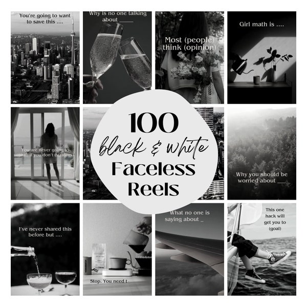 100 Black and White Faceless Aesthetic Videos with Content and Master Resell Rights (MRR) and Private Label Rights (PLR), Faceless Instagram