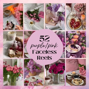 52 Floral Aesthetic Faceless Instagram Reels with MRR and PLR Resell Rights, Pink/Purple Floral Instagram Aesthetic Faceless Videos Tiktok