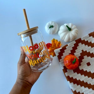 Personalised Glass Tumbler | Floral bamboo lid can glass | 16oz | Aesthetic Coffee Glass | ice coffee glass|