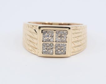 Unique 10K Solid Yellow Gold Men's Diamond Cluster Square Face Ring - Size 9