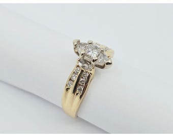Unique 14K Yellow Gold Princess, Trillion & Marquise Engagement Ring - Size 8.25