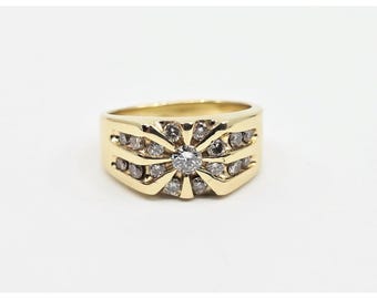 Unique 14K Karat Solid Yellow Gold Designer Men's Diamond Cluster Ring - Size 8