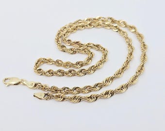 Unique 14K Karat Solid Yellow Gold Designer Rope Chain Necklace - 19.50" Length
