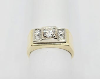 Unique 14K Karat Solid Yellow Gold Designer Men's Diamond Cluster Ring Size 6.25