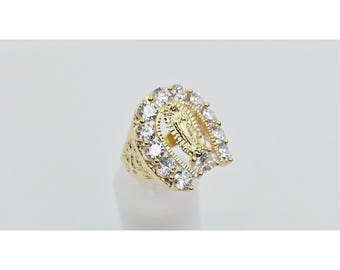 Beautiful 14K Solid Yellow Gold Designer Saint Mary Guadalupe CZ Ring - Size 7
