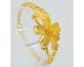 Beautiful 24K Solid Yellow Gold Designer Resizable Flower Link Chain Bracelet