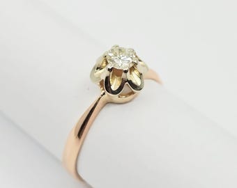 Amazing 14K Two Tone Multi Color Gold Solitaire Diamond Engagement Ring - Size 7