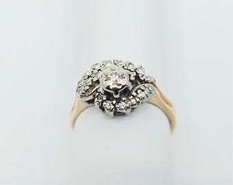 14K Two Tone Multi Color Gold Spiral Floral Cluster Diamond Ring - Size 9.50