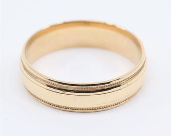Unique 10K Yellow Gold Double Milgrain Beaded Edges Wedding Band Ring - Size 10