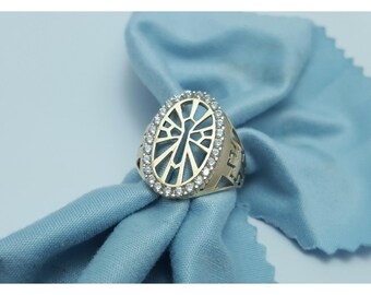 Beautiful 14K Karat Solid Yellow Gold Designer Religious Cross CZ Ring - Size 10