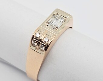 Unique 14K Solid Rose Gold Men's Emerald Cut Diamond Statement Ring - Size 12.25