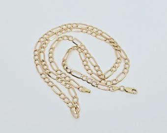 Unique 14K Solid Yellow Gold Designer Figaro Link Chain Necklace - 25.25" Length
