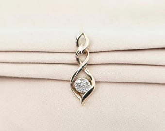 Unique 10K Solid Yellow Gold Designer Twisting Drop Dangle Diamond Charm Pendant