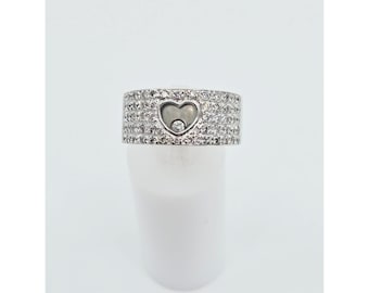 18K Solid White Gold Round Cut Diamond Wide Band Heart Motion Ring - Size 7.50