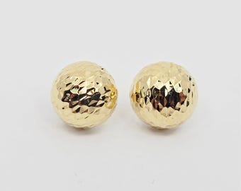 Amazing 14K Karat Solid Yellow Gold Designer Round Ball Hammered Stud Earrings