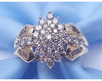 Unique 10K Karat Solid Two Tone Multi Color Gold Designer Diamond Cluster Ring