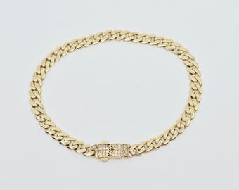 Unique 14K Karat Solid Yellow Gold Designer Cuban Link CZ Bracelet - 7" Length