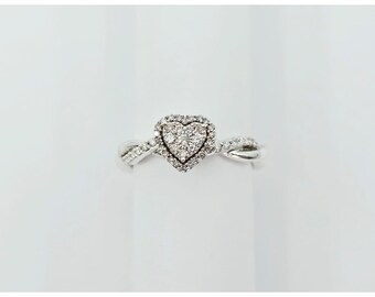 Sterling Silver 925 Heart Shaped Twisting Diamond Ring - Size 5.75