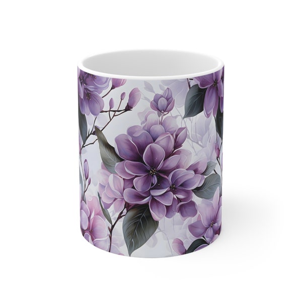 Beautiful Watercolors LILAC Floral Nature Garden Lover Gift Purple lover Happy Ceramic Coffee Tea Mug 11oz. Lilacs symbolize spirituality