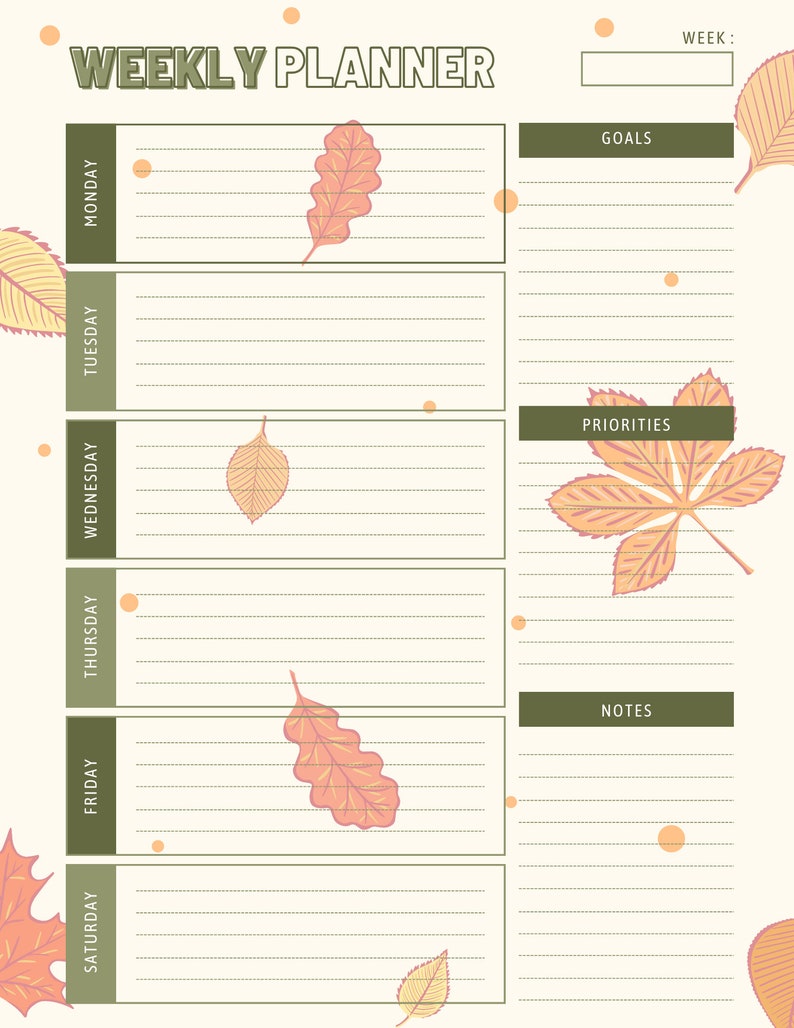 Fall Weekly Planner to Do List, Instant Download, Printable Plan ...