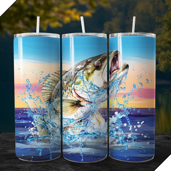 20oz Bass Fishing Tumbler Wrap, sublime outdoor fisherman digital PNG design file for sublimation on 20 ounce Straight Skinny and tapered