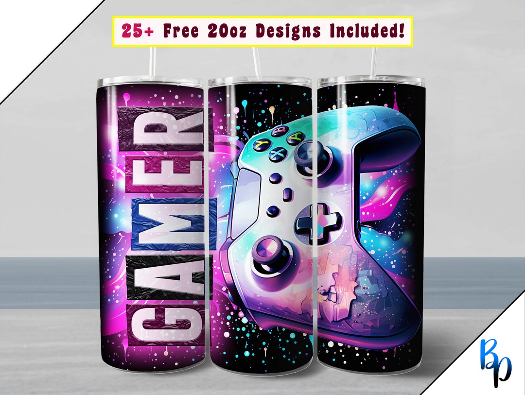 20oz Gamer Tumbler Wrap, Seamless Neon Game Controller Digital PNG ...