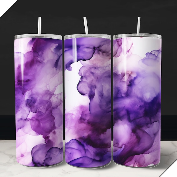 Alcohol Ink Tumbler Sublimation Wrap PNG, Deep Purple Cloud for 20oz ounce straight skinny sublime design, solid png tumbler wrap background