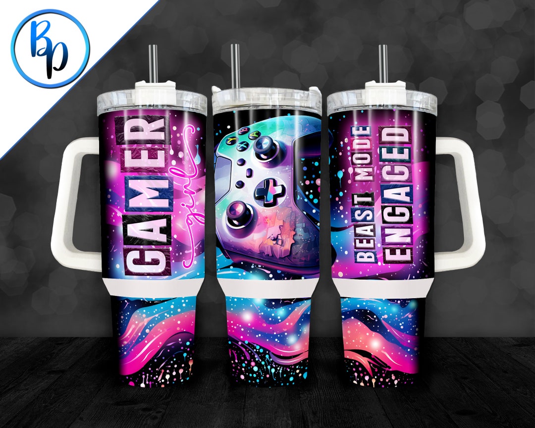 40oz Gamer Girl Tumbler Wrap, Neon Game Controller Design, Digital PNG ...