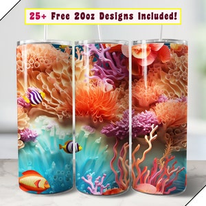 20oz Coral Reef Tumbler Wrap, seamless Ocean PNG design, sublime oceanic graphic for sublimation on 20 ounce Straight Skinny and tapered
