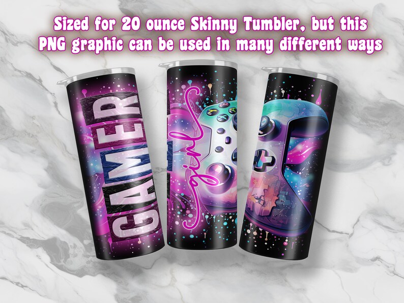 20oz Gamer Girl Tumbler Wrap, Seamless Neon Game Controller PNG Gaming ...