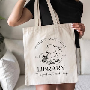Winnie The Pooh Tote Bag,Vintage Pooh Gift bag, Book Lover Tote Bag, Farmers Market Bag,Librarian Gift, Reading Gift, Disney Shopping Bag