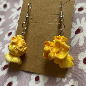 Handmade Buttered Popcorn Earrings – Realistic Popcorn Dangle Earrings | Food-Inspired Jewelry | Movie Night Gift