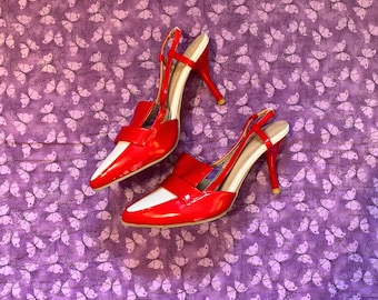 Vintage 90s pointed colorblock kitten heels
