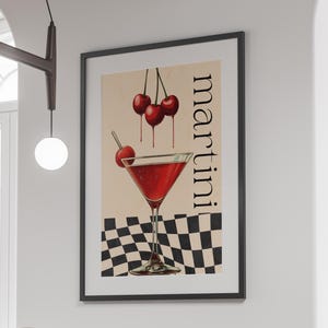 Retro Martini Cocktail Estetyczny Wydruk Vintage Cocktail Kolaż Sztuka Ścienna Modny Różowy Kobiecy Wystrój Piękno Moda Plakat | Cyfrowa Sztuka Ścienna