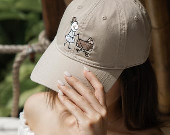 Embroidered New Mom Cap: Pram Design, 100% Cotton Twill