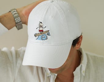 Embroidered Surfer Boy Hat - Coastal Men Cap - Surf Lifestyle Hat - Classic Beach Hat - Surfing Apparel - Dad Baseball Cap - Summer Headwear