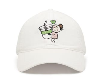 Embroidered Matcha Latte Cap: 100% Cotton Twill