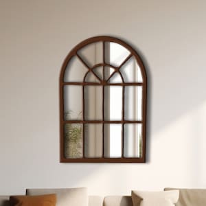 Arched Window Mirror | Black Frame Farmhouse Wall Mirror | Rustic Vintage Decor Living Room Entryway Bedroom Hallway l Vintage Home Mirror